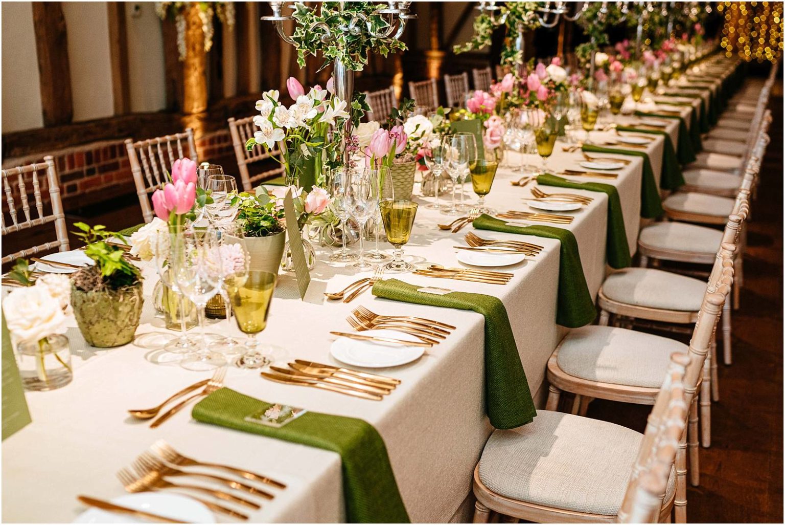 green wedding linen