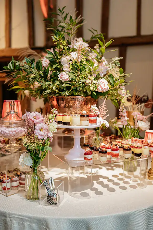 Food - Shot of wedding table layout and wedding cakes